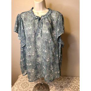 Dip Eco-Friendly Sage Green Floral short sleeve career blouse/top, Size 3x, EUC